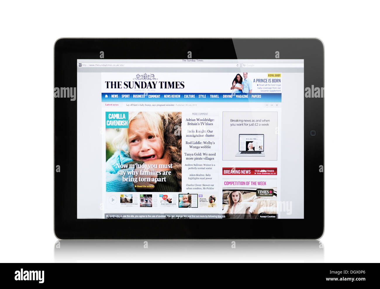 Il Sunday Times online il sito web di notizie sullo schermo di iPad Foto Stock