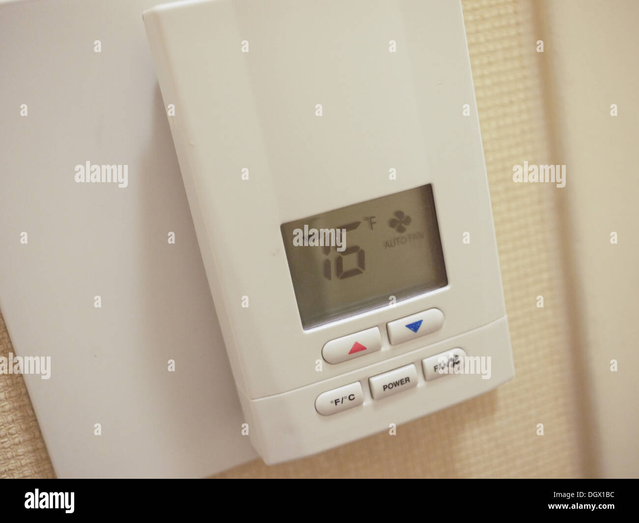 Hotel termostato a 76 gradi fahrenheit Foto Stock