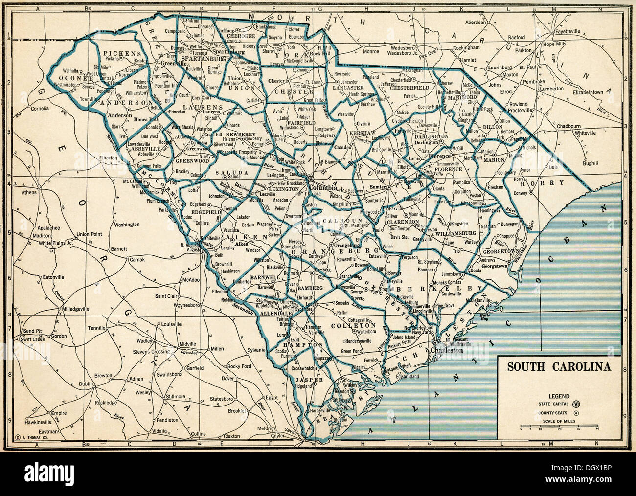 Mappa vecchia della Carolina del Sud, 1930 Foto Stock