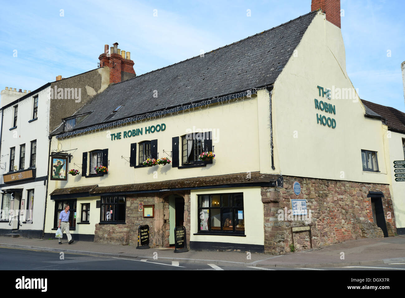 Xv secolo il Robin Hood Inn, Monnow Street, Monmouth, Monmouthshire, Wales, Regno Unito Foto Stock