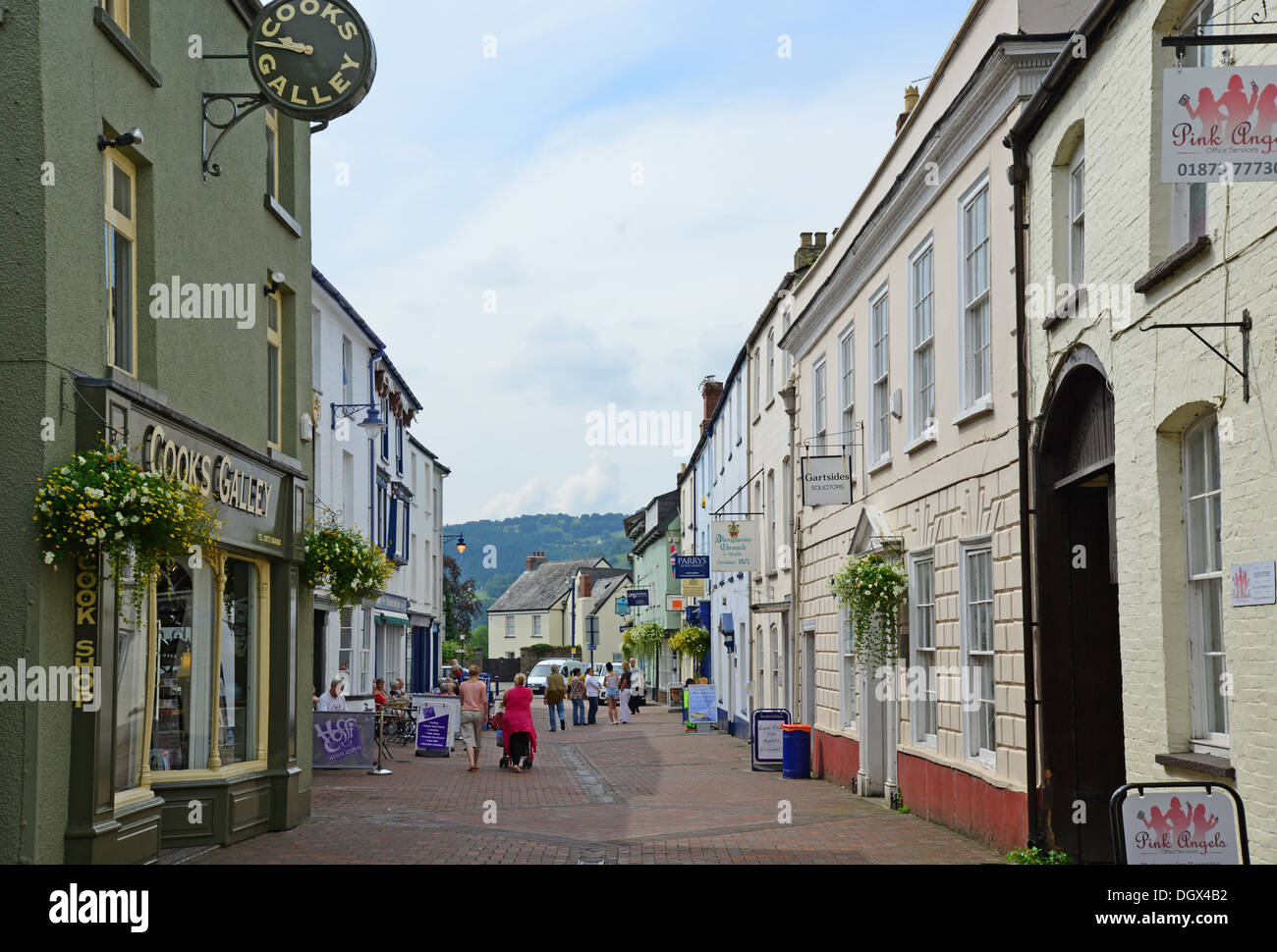 Nevill Street, Abergavenny, Monmouthshire, Wales, Regno Unito Foto Stock