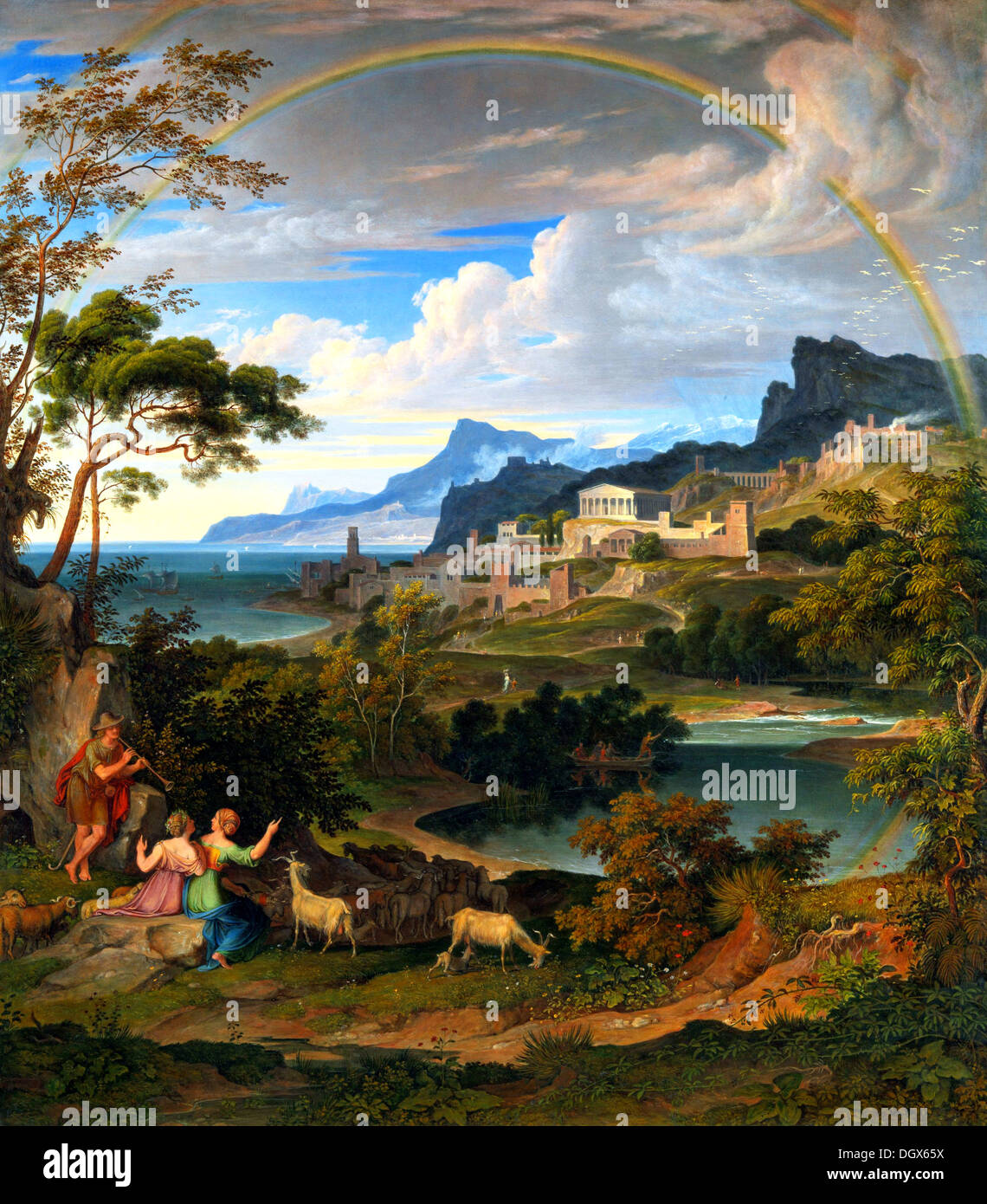 Eroica paesaggio con Arcobaleno - da Joseph Anton Koch, 1824 Foto Stock