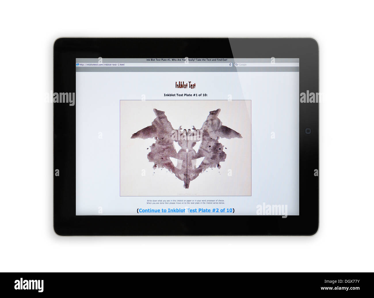 Ink blot test sito web sullo schermo di iPad Foto Stock