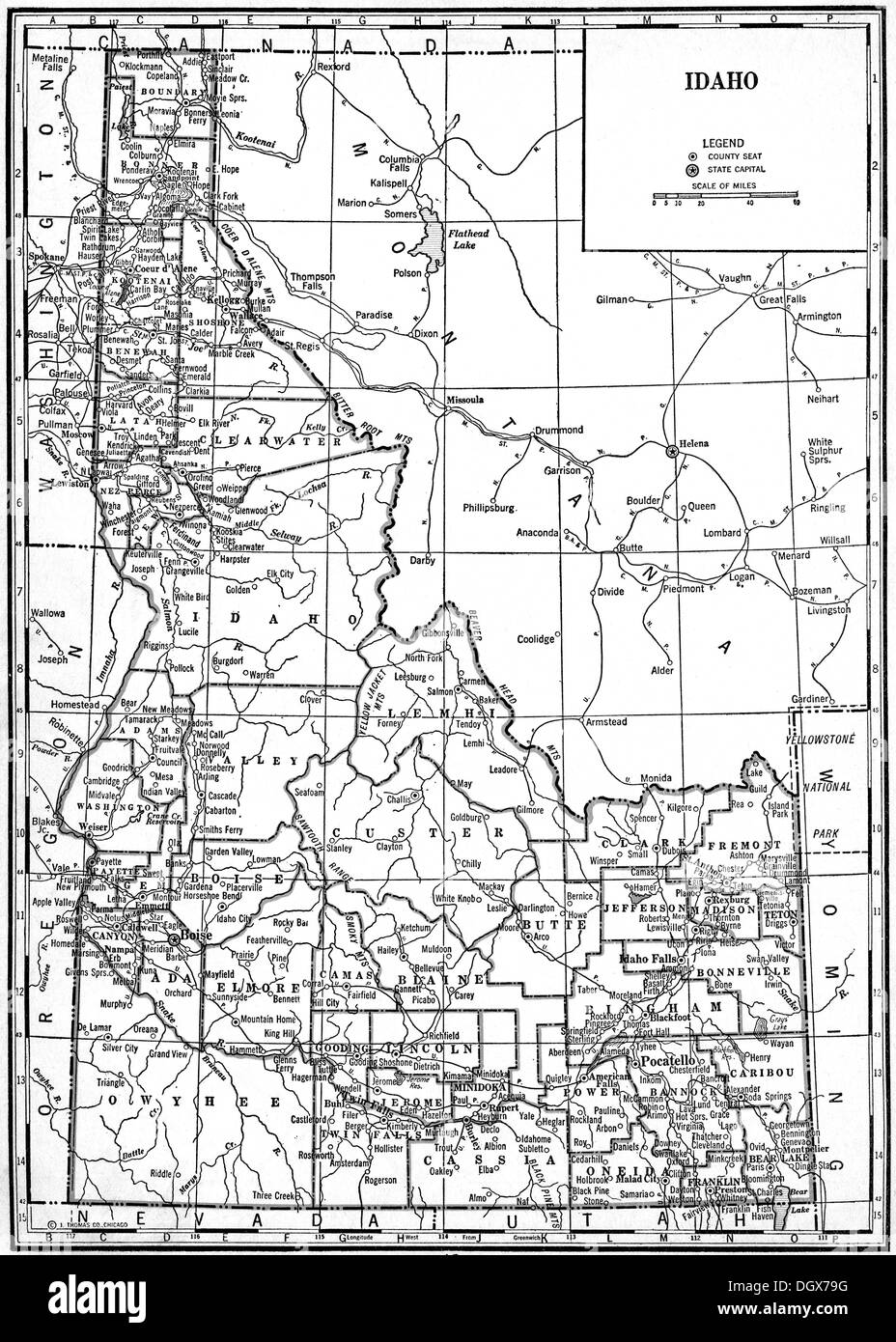 Mappa vecchia di Idaho Membro, 1930 Foto Stock