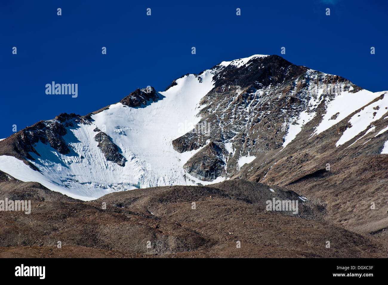 Himalaya in alta montagna panorama del paesaggio con il blu del cielo. India, Ladakh mattina a Tso Moriri Lake, altitudine 4600 m. Foto Stock