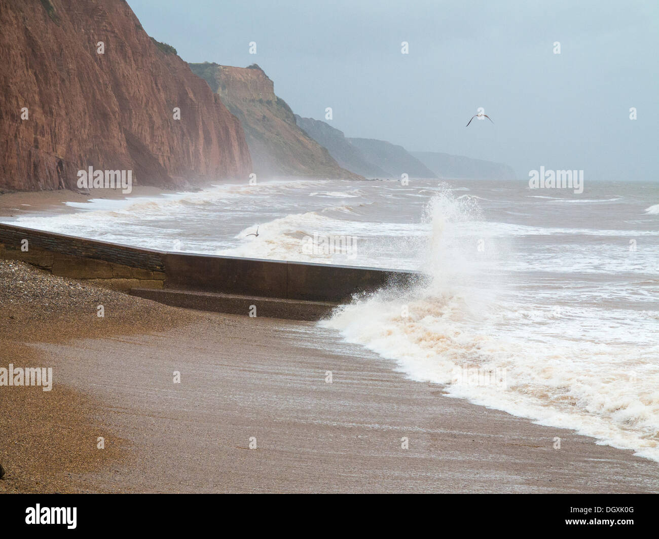 Sidmouth, Devon, Regno Unito . 27 ott 2013. Le tempeste come il St Jude approcci. Mare batte la costa come la tempesta si avvicina a credito: Lightworks Media/Alamy Live News Foto Stock