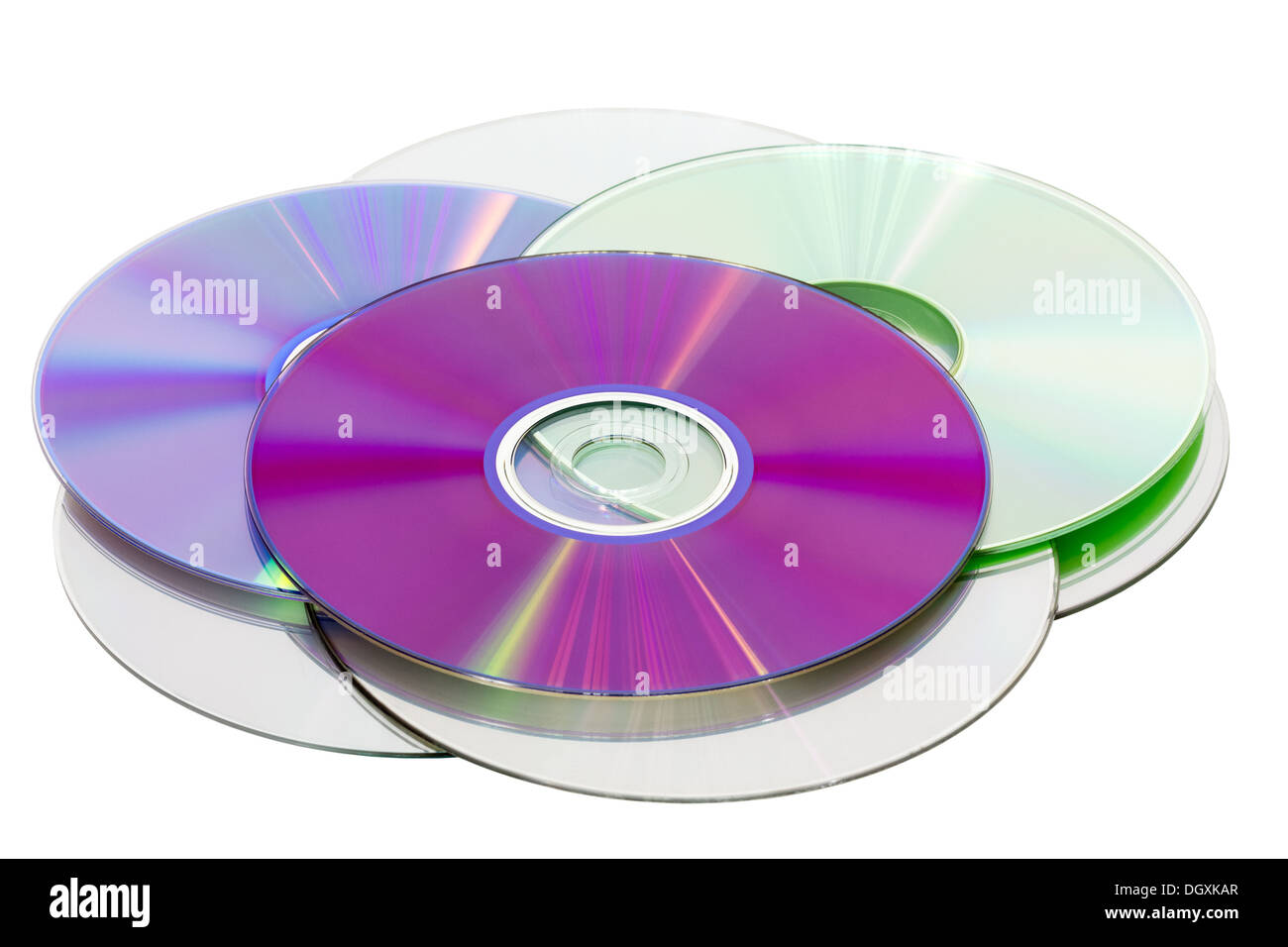 Pila di CD & DVD, isolati su sfondo bianco Foto Stock