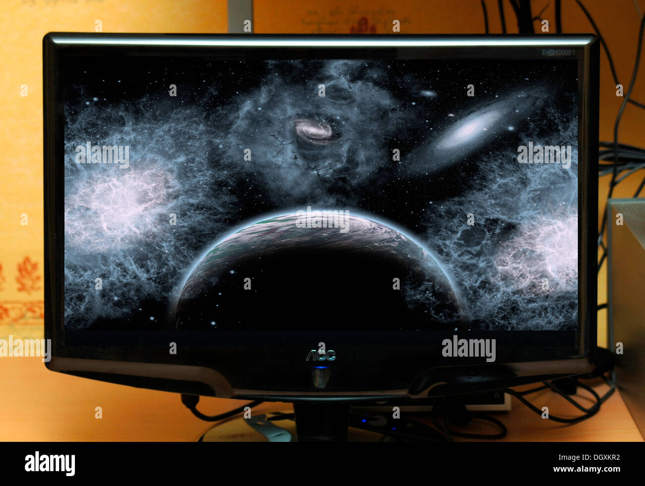 Scena di spazio sullo schermo di un computer Foto Stock