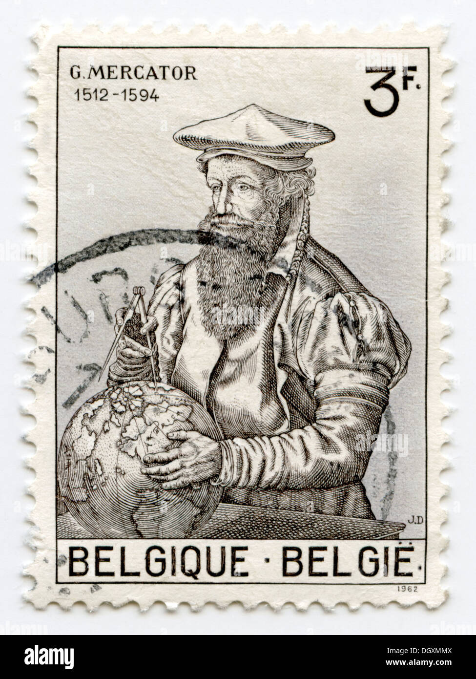 Belgio francobollo raffigurante Gerardus Mercator, cartografo belga Foto Stock
