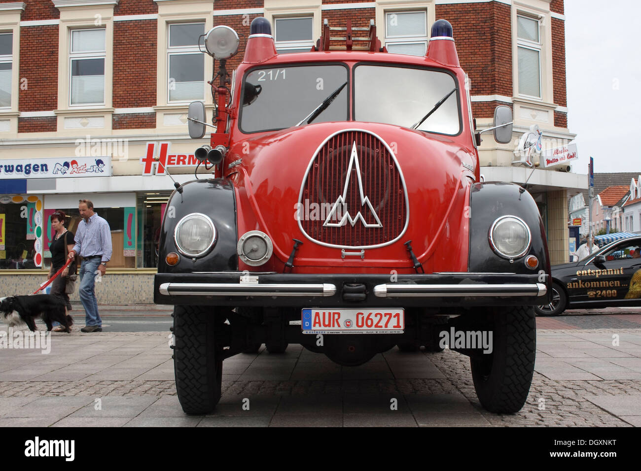 Il vecchio motore fire, Magirus Deutz, vigili del fuoco mostrano, Aurich, Frisia orientale, Bassa Sassonia Foto Stock