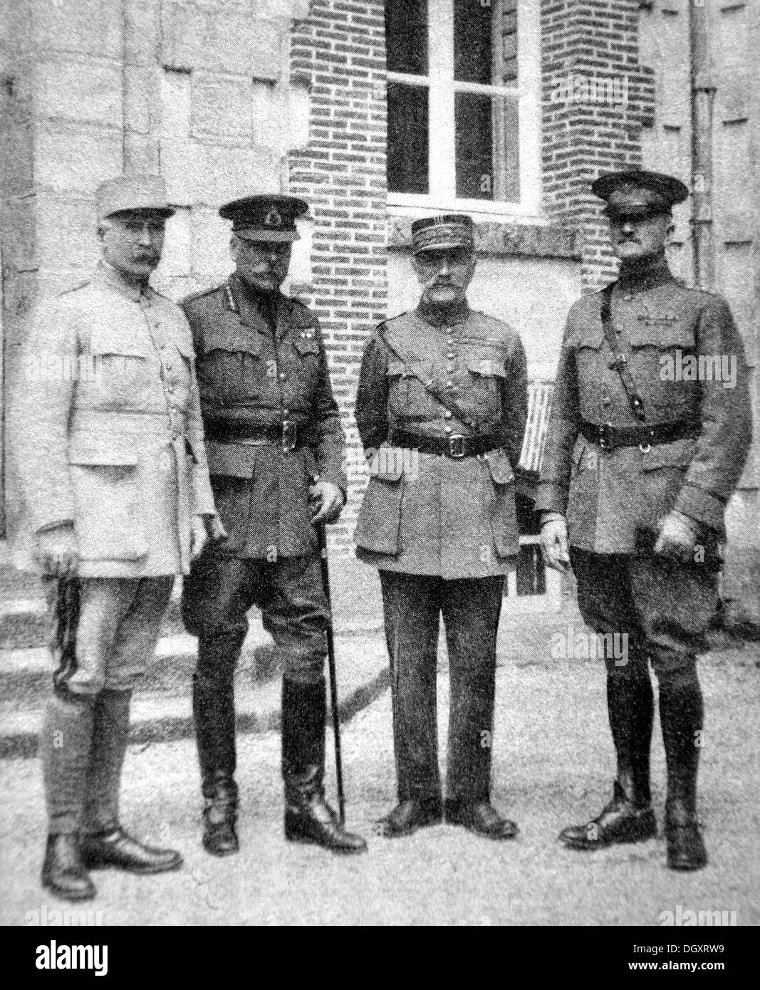 Vecchia fotografia di suprema comandanti alleati Pétain, Haig, Foch e Pershing, WWI Foto Stock