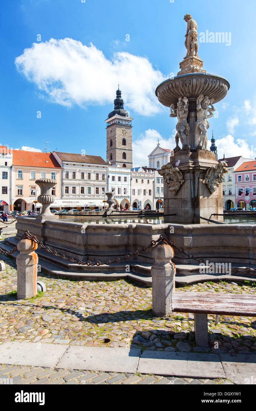 CESKE Budejovice, Repubblica ceca. Town Square, la sua è una seconda piazza più grande in Repubblica Ceca Foto Stock