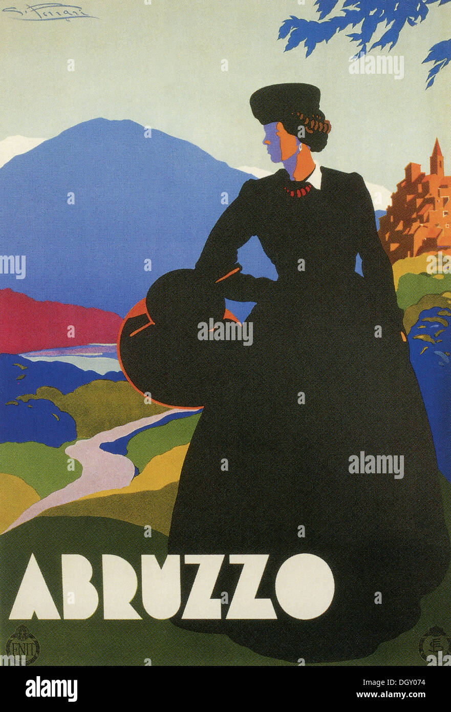 Abruzzo vintage travel poster, 1930 - solo uso editoriale. Foto Stock