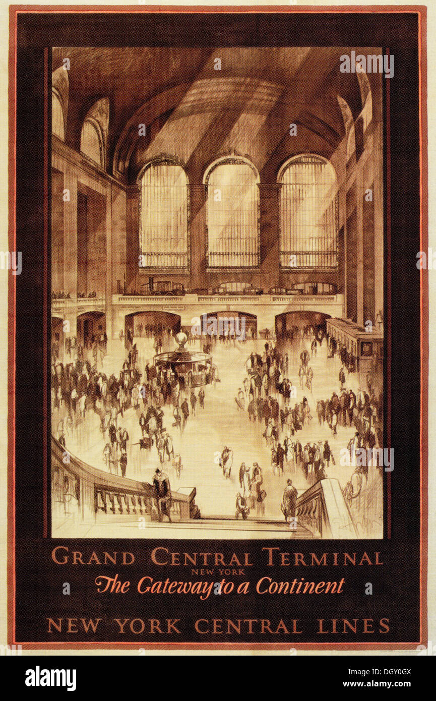 Grand Central Terminal New York Central Lines annuncio vintage travel poster, 1927 - solo uso editoriale. Foto Stock