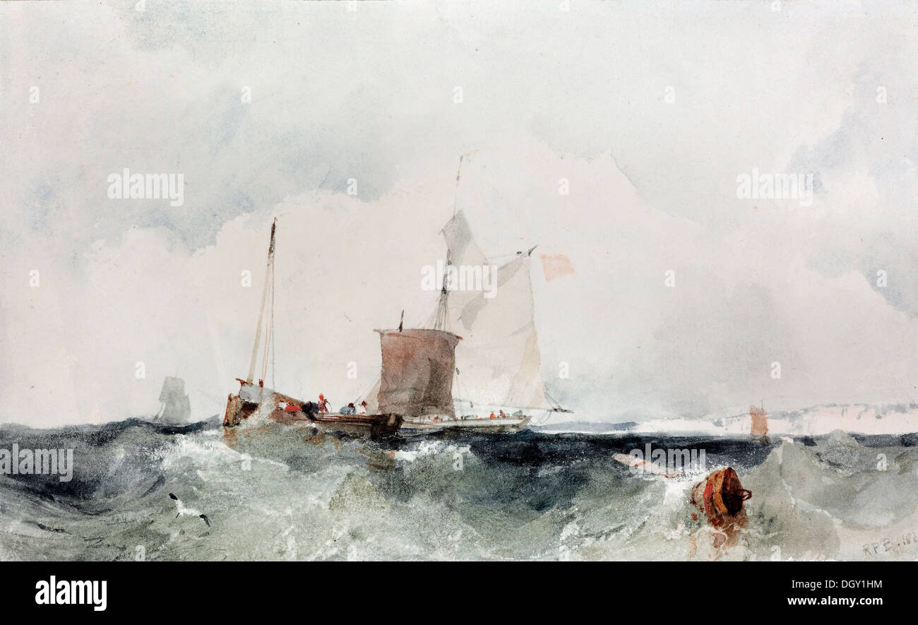 Richard Parkes Bonington, alla costa inglese 1825 acquerello su carta. Museo di Belle Artsб Budapest, Ungheria. Foto Stock