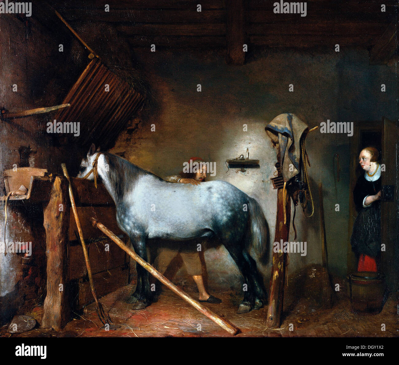Gerard ter Borch, Cavallo stabile. Circa 1654. Olio su pannello. Il J. Paul Getty Museum Foto Stock