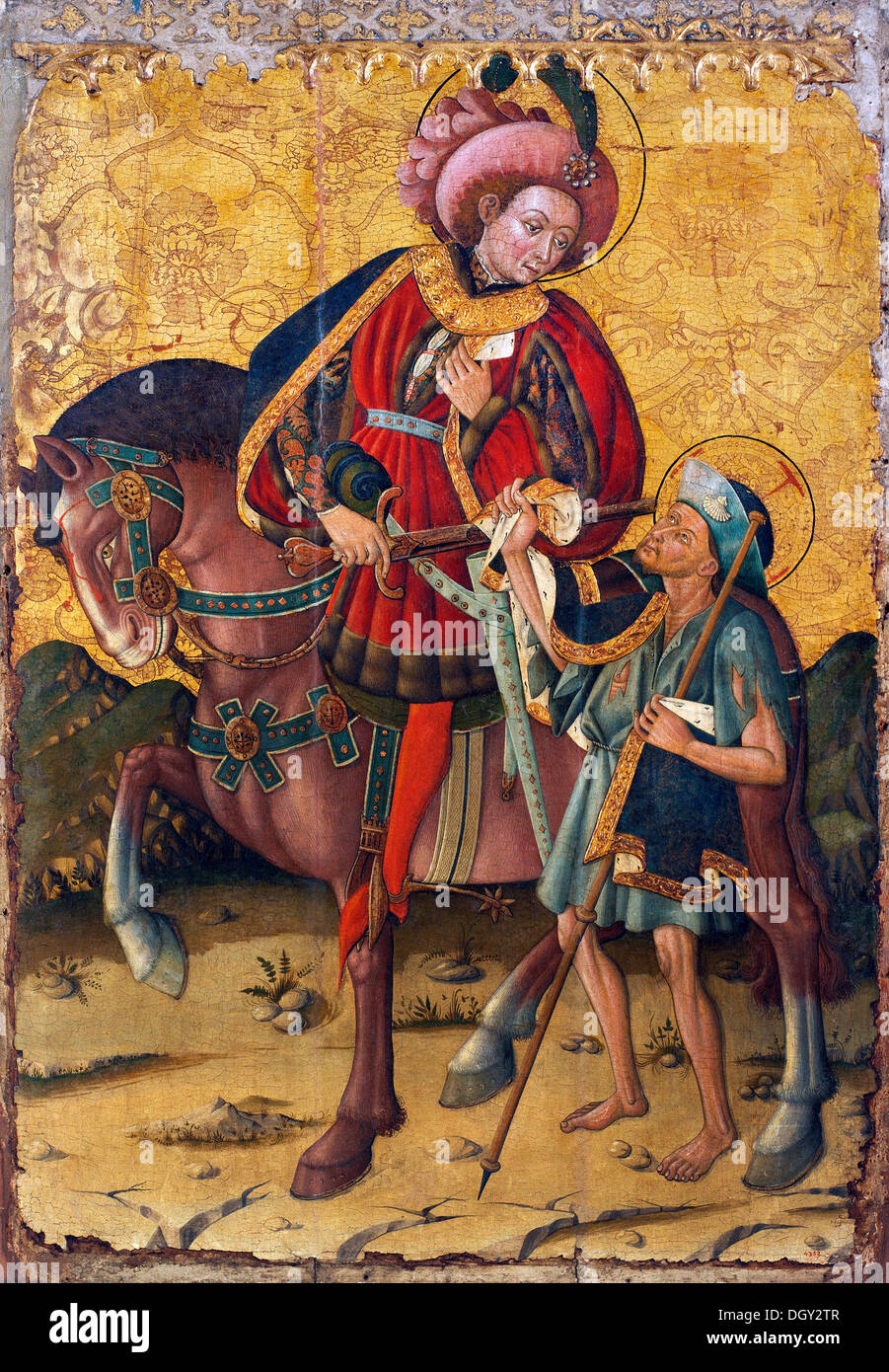 Blasco de Granen, Saint Martin la condivisione del suo mantello. A metà del XV secolo. Tempera e foglia oro su legno. Foto Stock