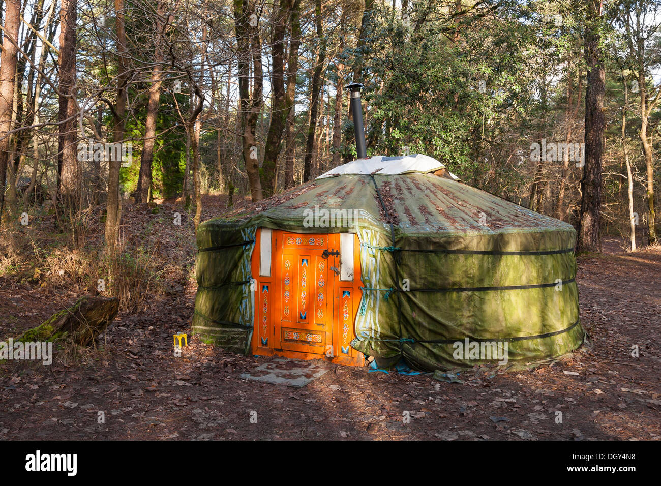 Yurta colorato nella radura boschiva Foto Stock
