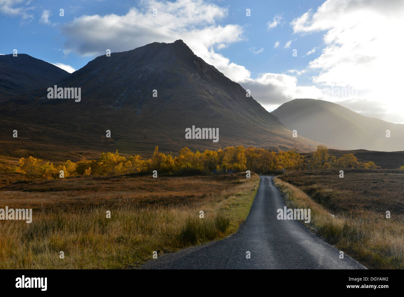 Autunno nella valle di Glen Etive, Highlands scozzesi, Scotland, Regno Unito, Europa Foto Stock