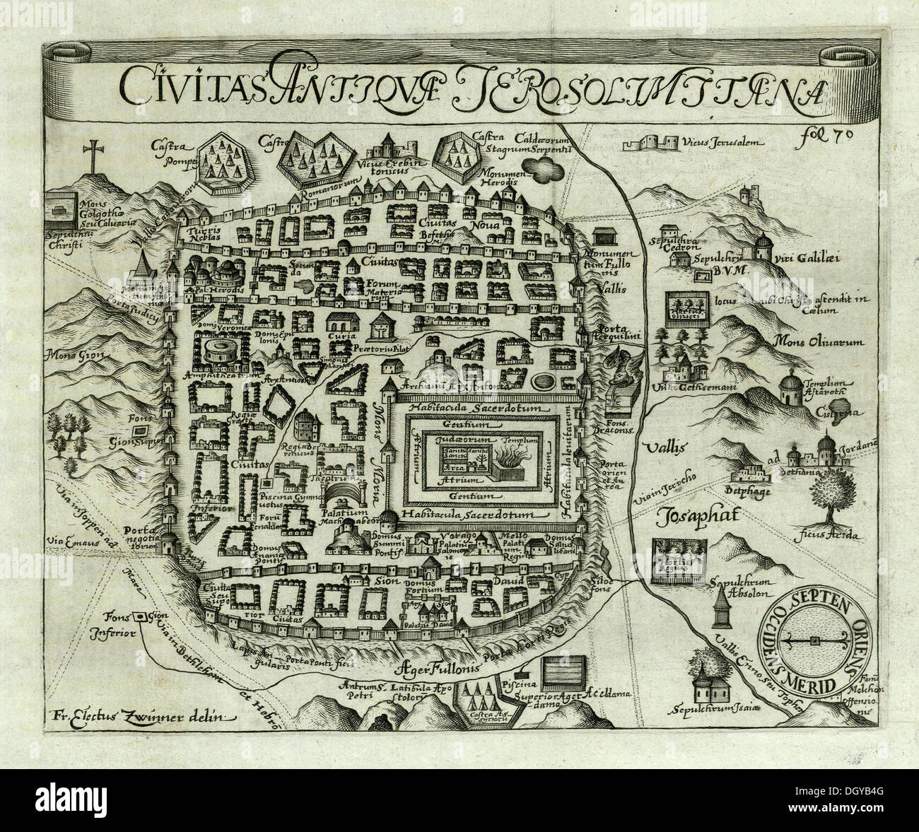 5544 .Mappa di Gerusalemme dating 1661, Germania da Zwinner, Electus Foto Stock