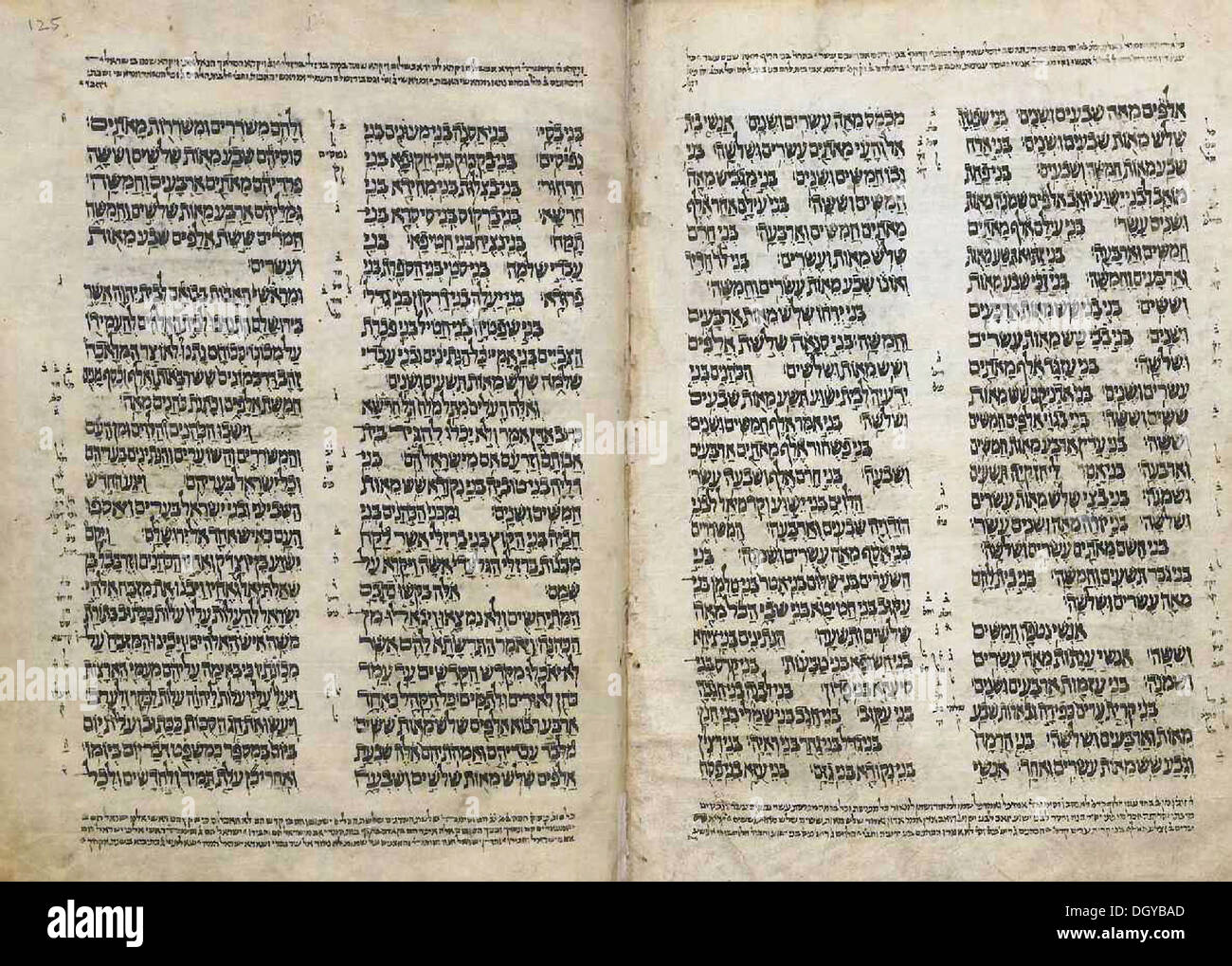 5645. La Bibbia ebraica scritto su pergamena da Joseph Ben Benaya, Yemen 1485-6. Pic: pagina da Ketuvim, (Hagiographa, "scritti") Foto Stock