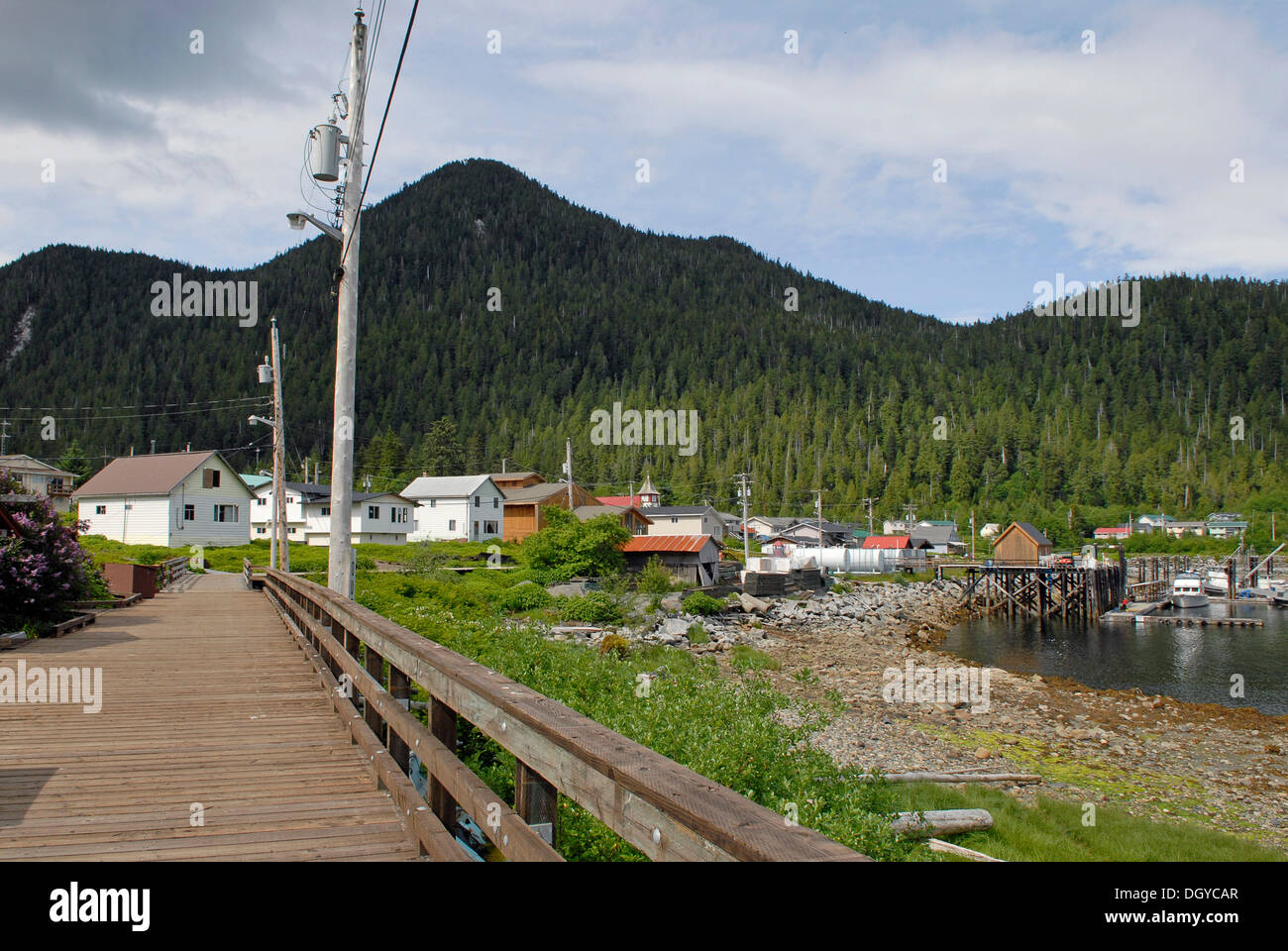 Prima Nazione villaggio del Gitga'ata persone, Hartley Bay, British Columbia, Canada, America del Nord Foto Stock