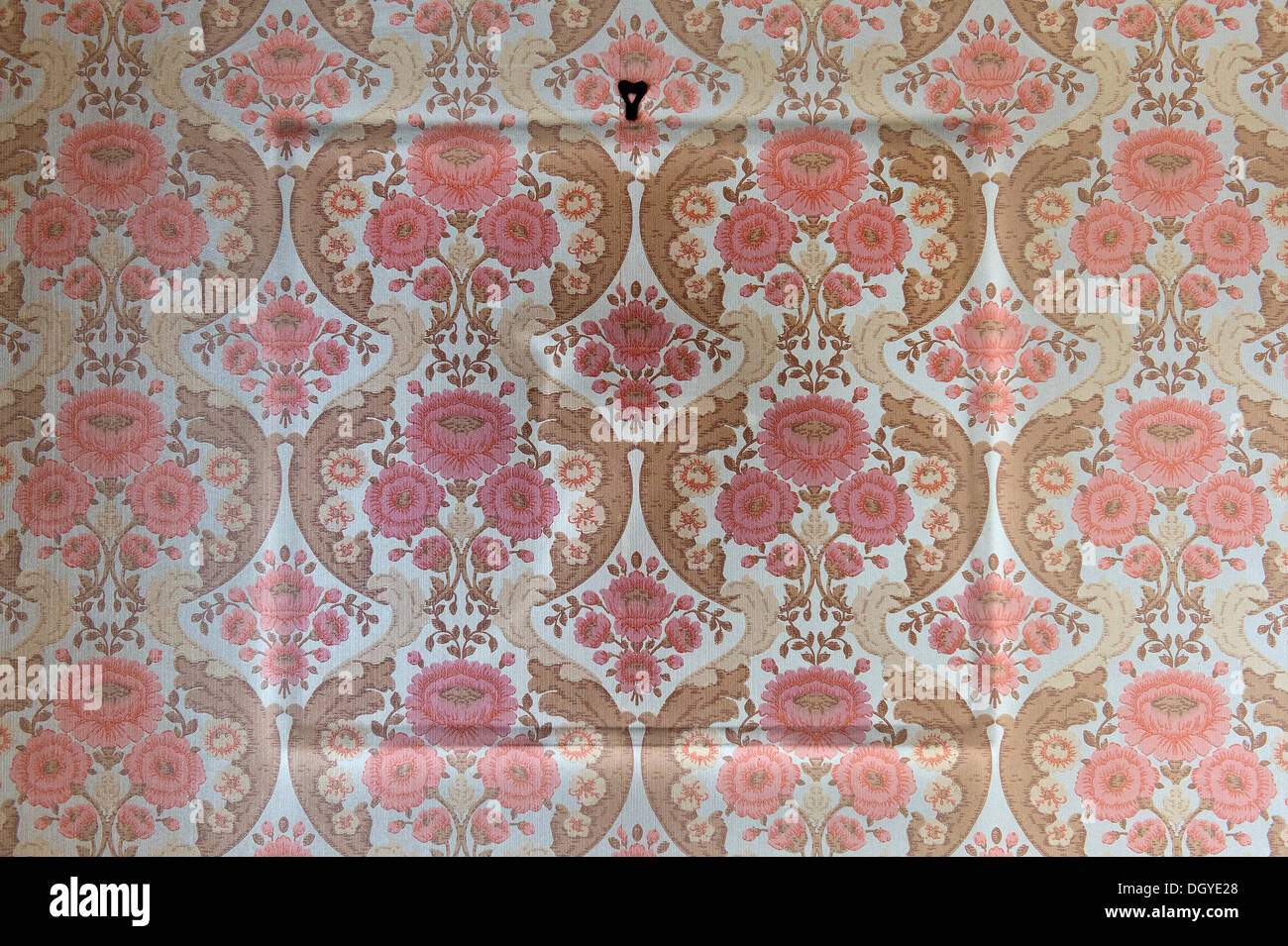 Vecchia carta da parati dagli anni sessanta, i contorni di un rimosso il photo frame sulla parete, Stoccarda, Baden-Wuerttemberg Foto Stock