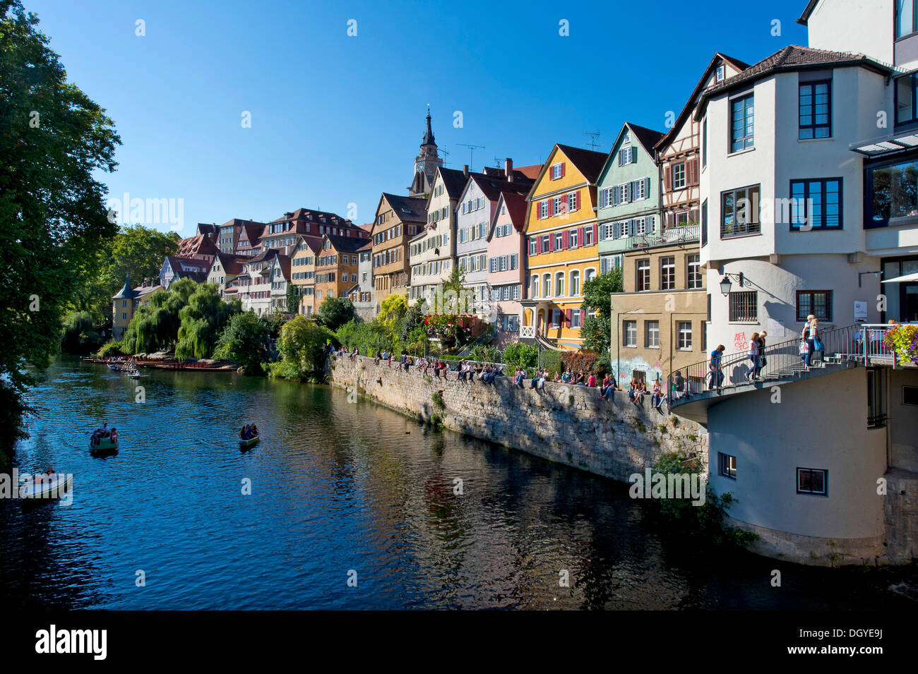 Neckarfront, case storiche sul fiume Neckar, Tuebingen, Baden-Wuerttemberg Foto Stock
