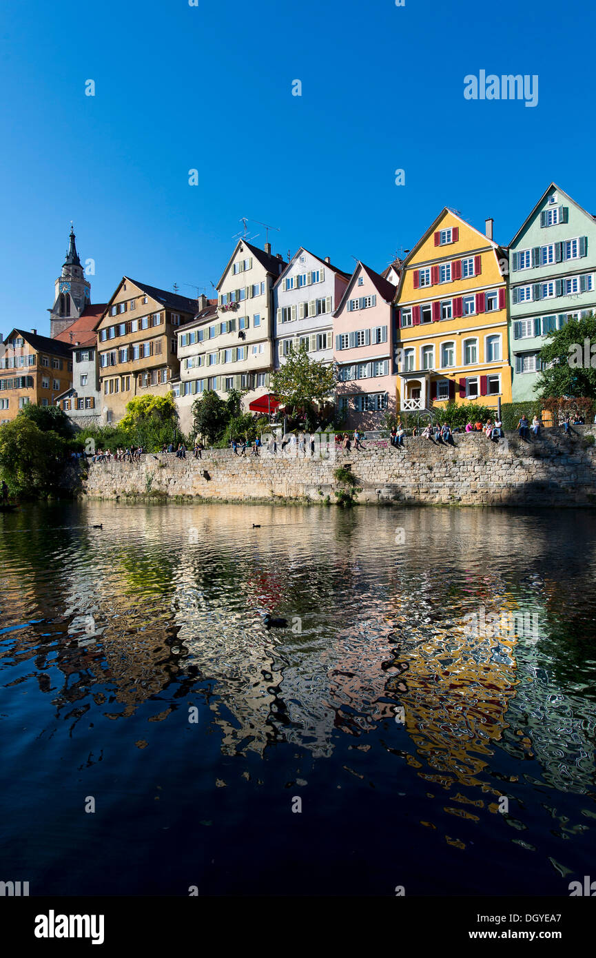 Neckarfront, case storiche sul fiume Neckar, Tuebingen, Baden-Wuerttemberg Foto Stock