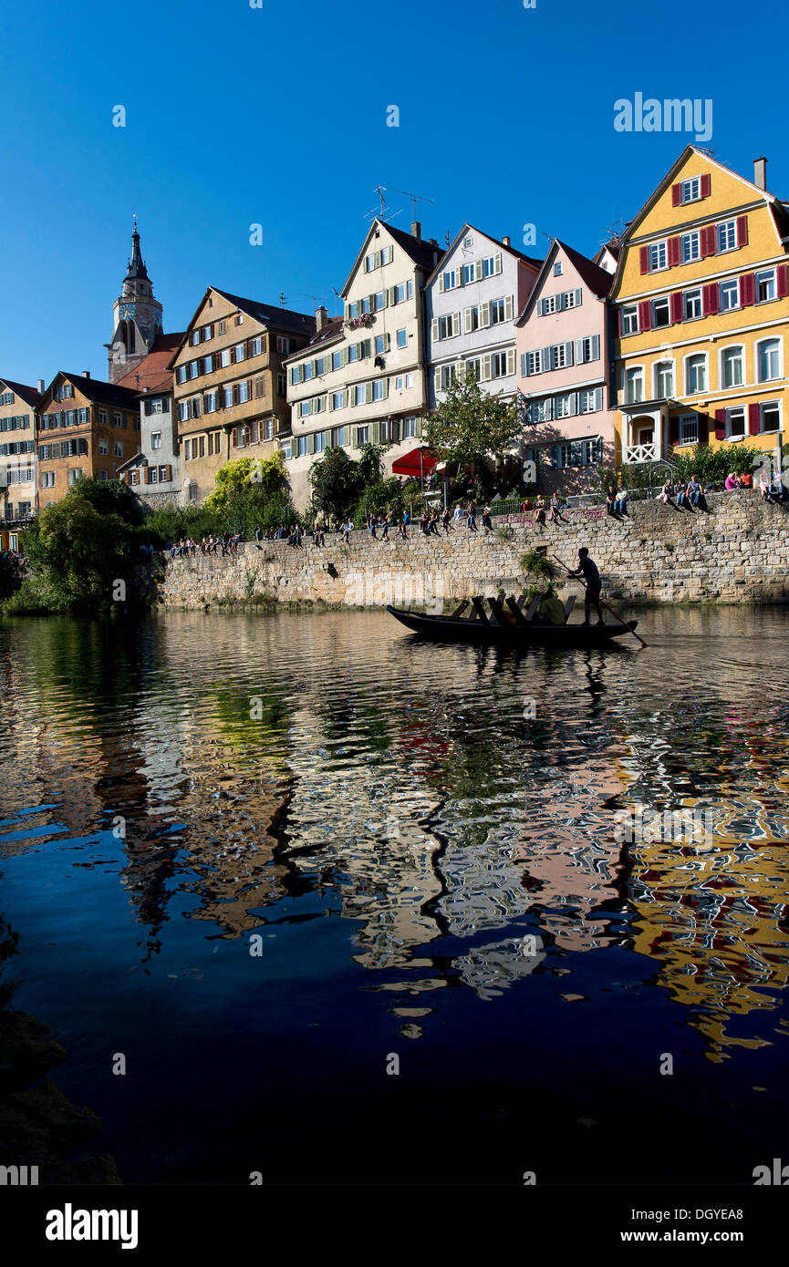 Punt, Neckarfront, case storiche sul fiume Neckar, Tuebingen, Baden-Wuerttemberg Foto Stock