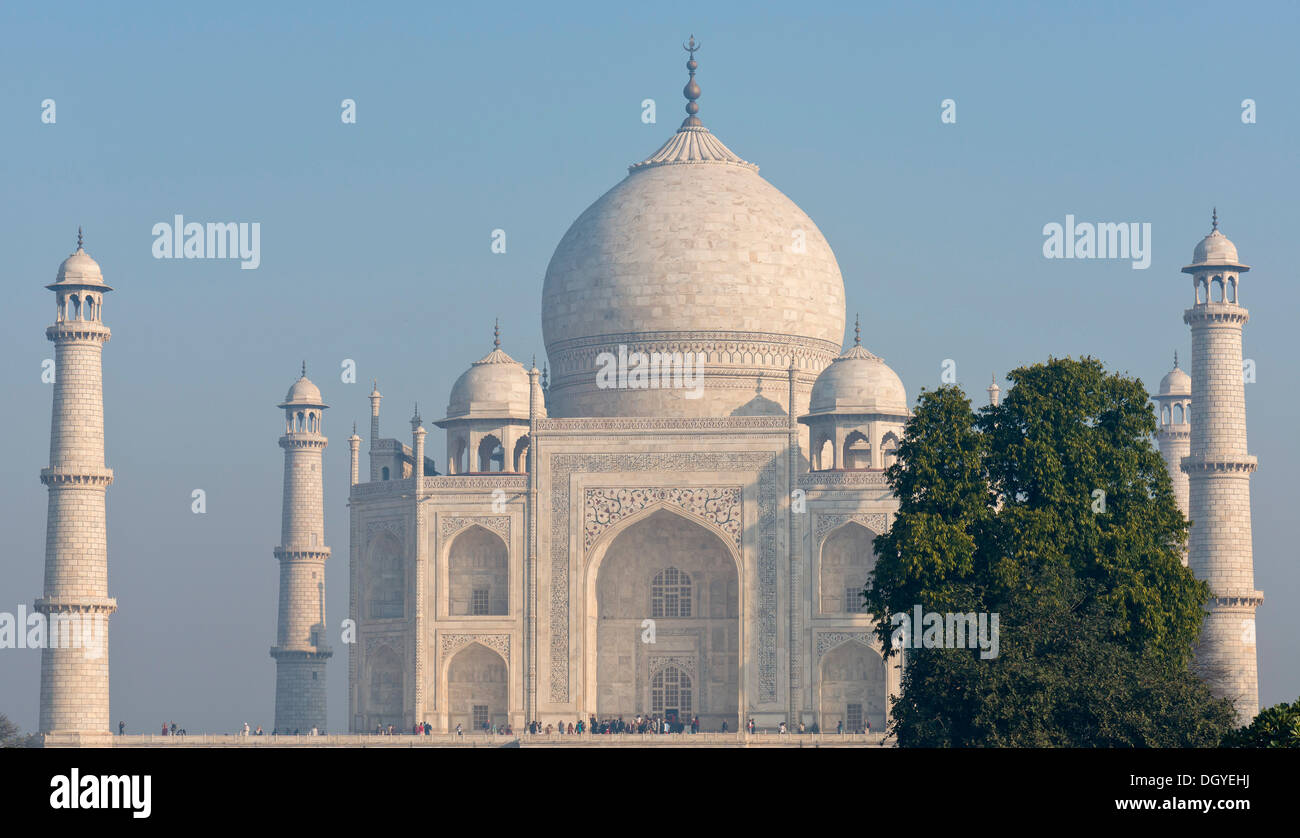 Taj Mahal, dichiarato patrimonio culturale mondiale dall'UNESCO, Agra, Uttar Pradesh, India Foto Stock