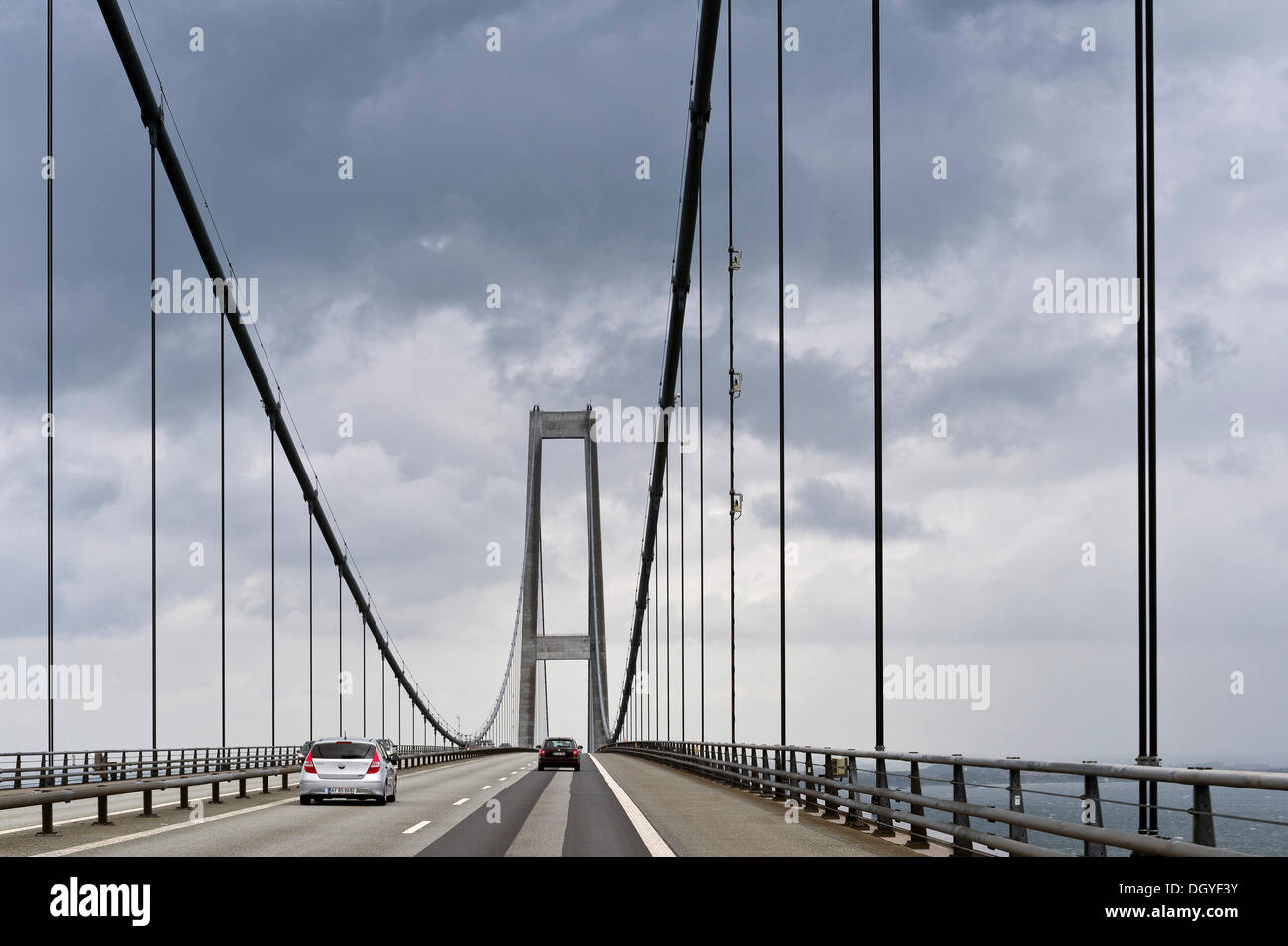 Storebaeltsbroen o Great Belt Bridge, Nyborg, regione a sud della Danimarca, la Danimarca Foto Stock