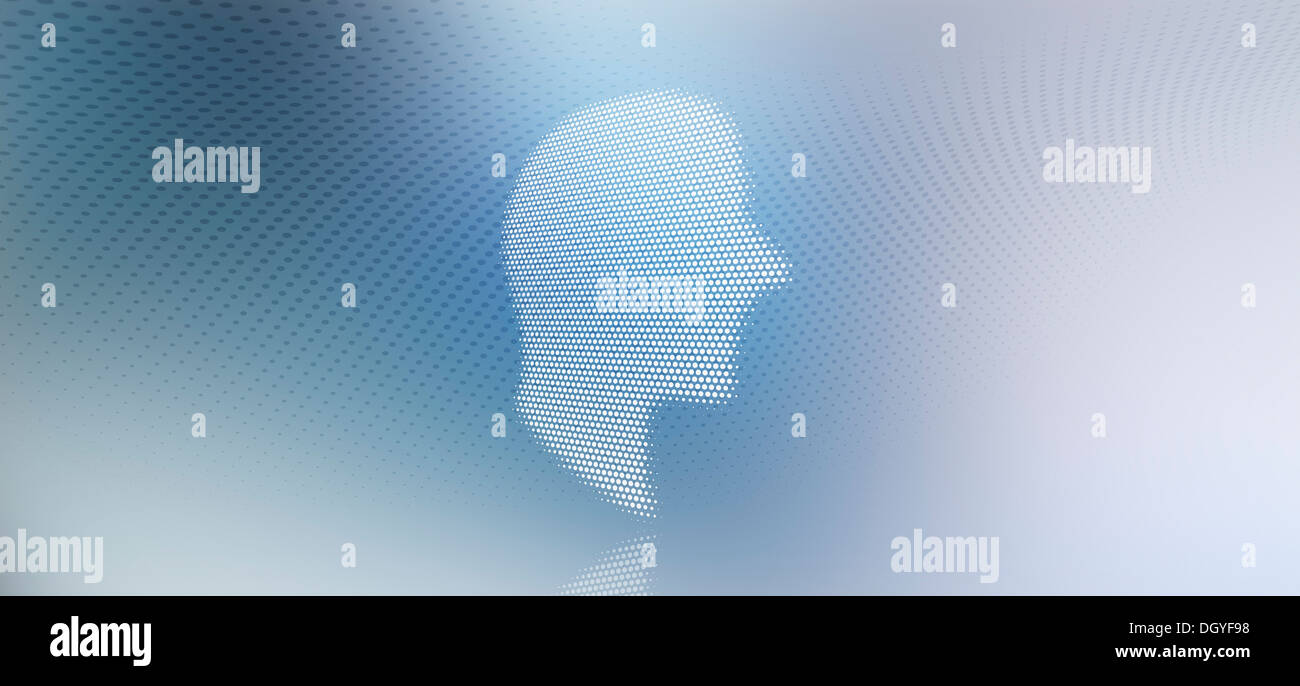 Grafico di un uomo in profilo contro un macchiato il gradiente dello sfondo Foto Stock