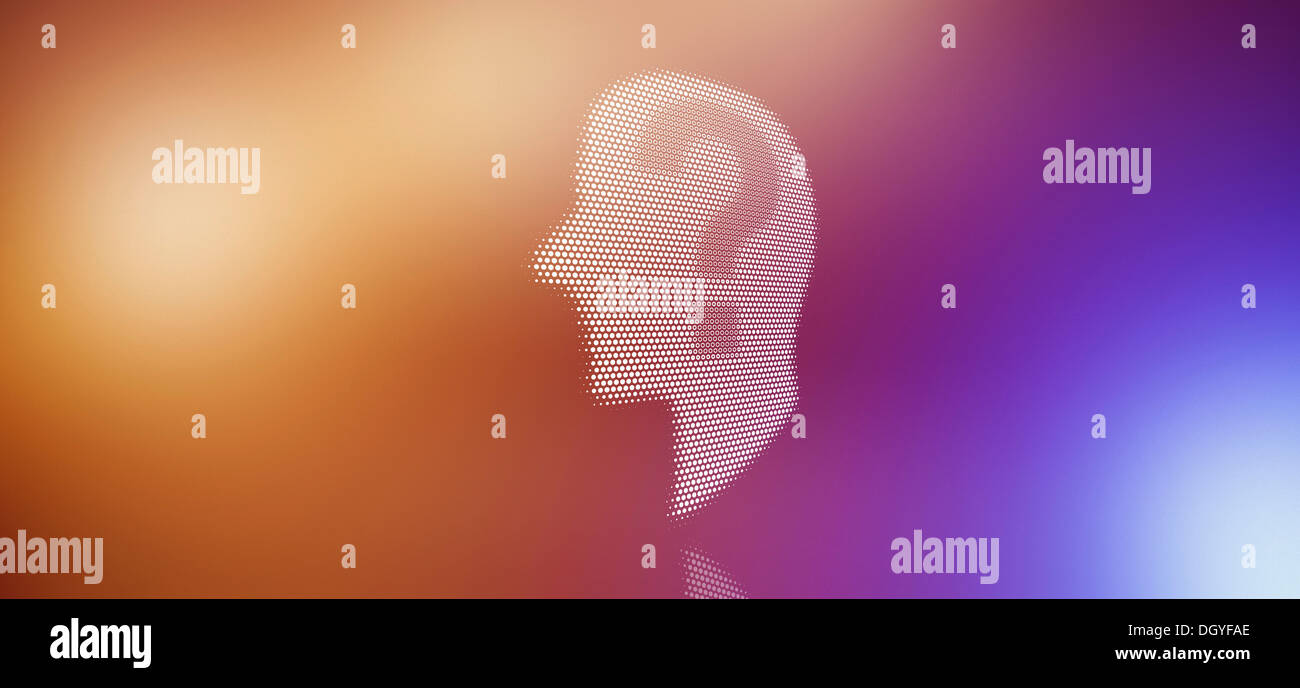 Grafico di un uomo nel profilo con un punto interrogativo Foto Stock