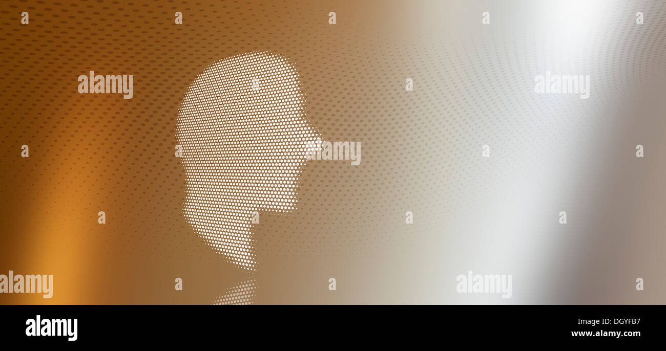 Grafico di un uomo in profilo contro uno sfondo di luce colorata Foto Stock