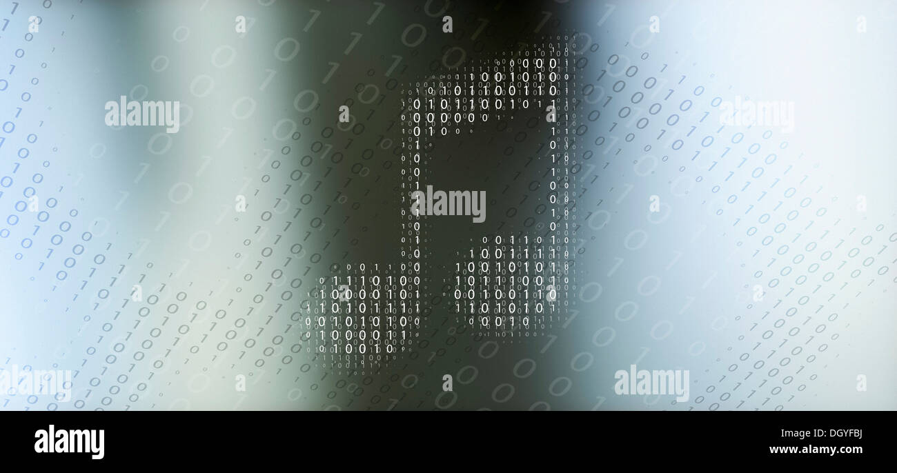 Nota musicale in codice binario contro un gradiente dello sfondo Foto Stock
