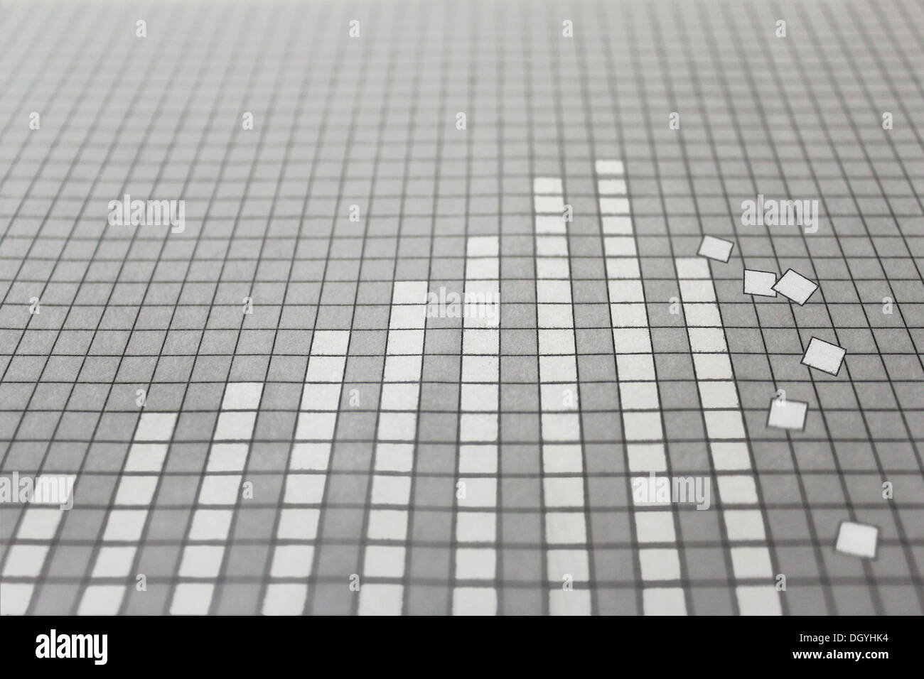 Un grafico a barre che illustra un aumento e poi una diminuzione Foto Stock