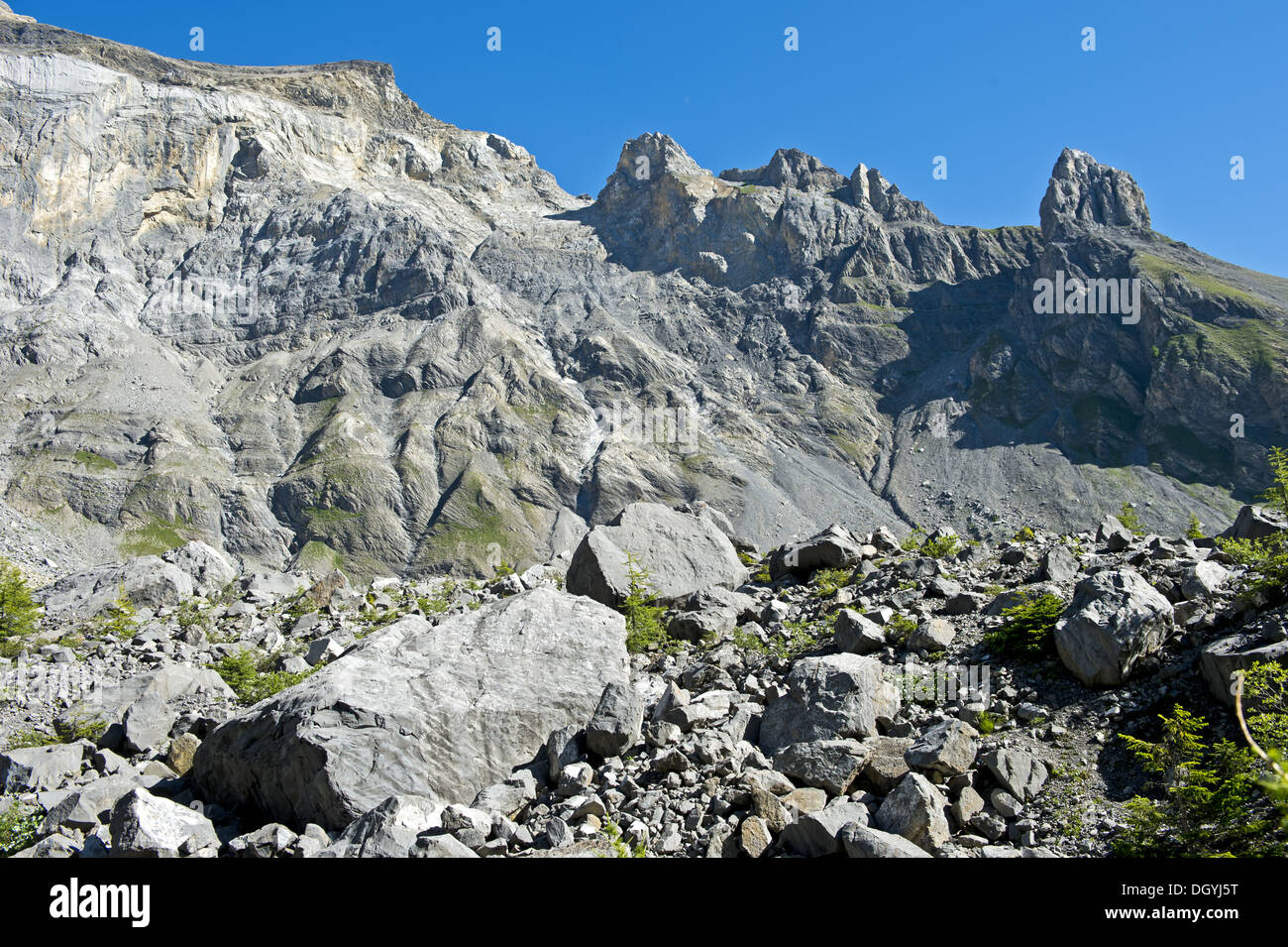 Area di caduta massi nella Combe des Andins,Vallese Foto Stock