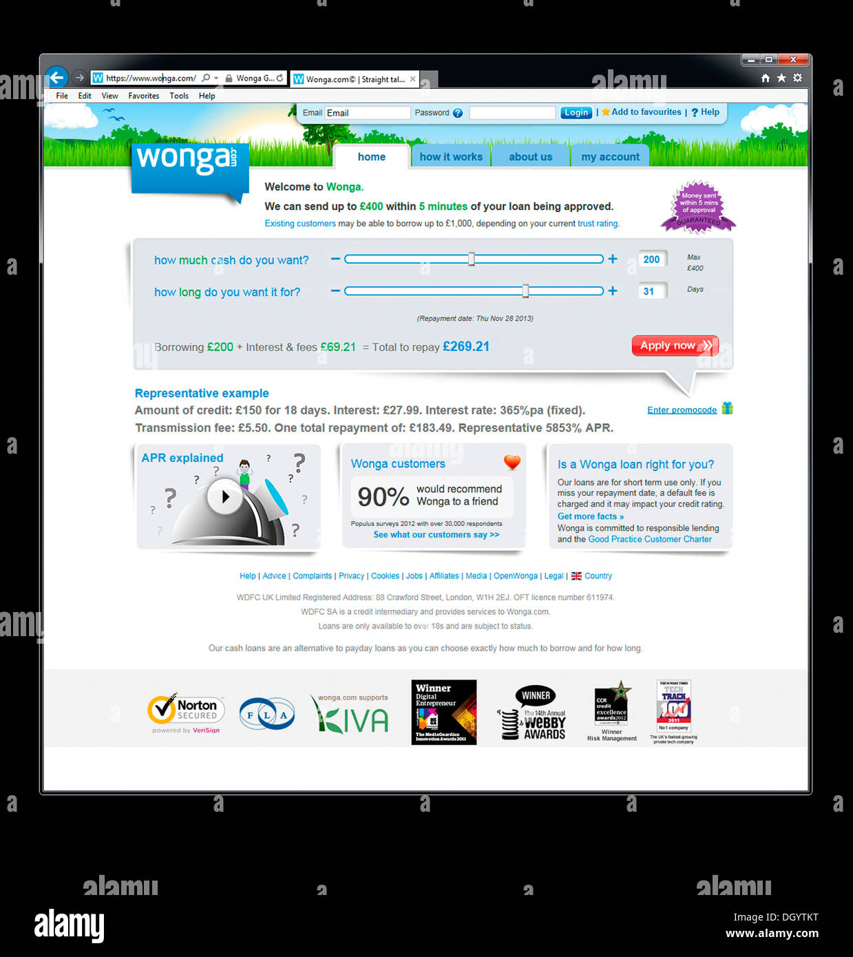 Wonga.com Prestito di denaro Sito Web. Foto Stock