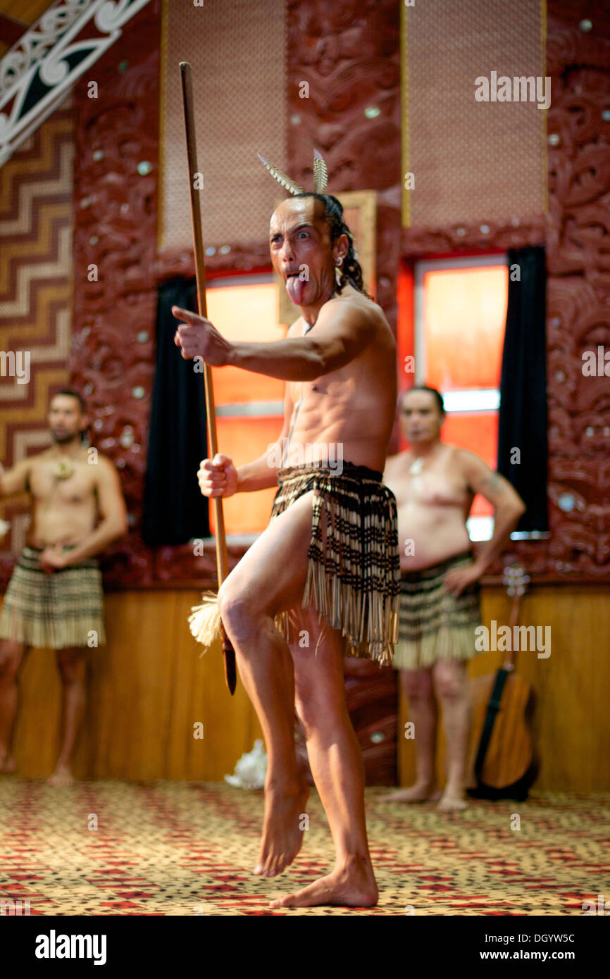 Uomo Maori danza tradizionale Foto Stock