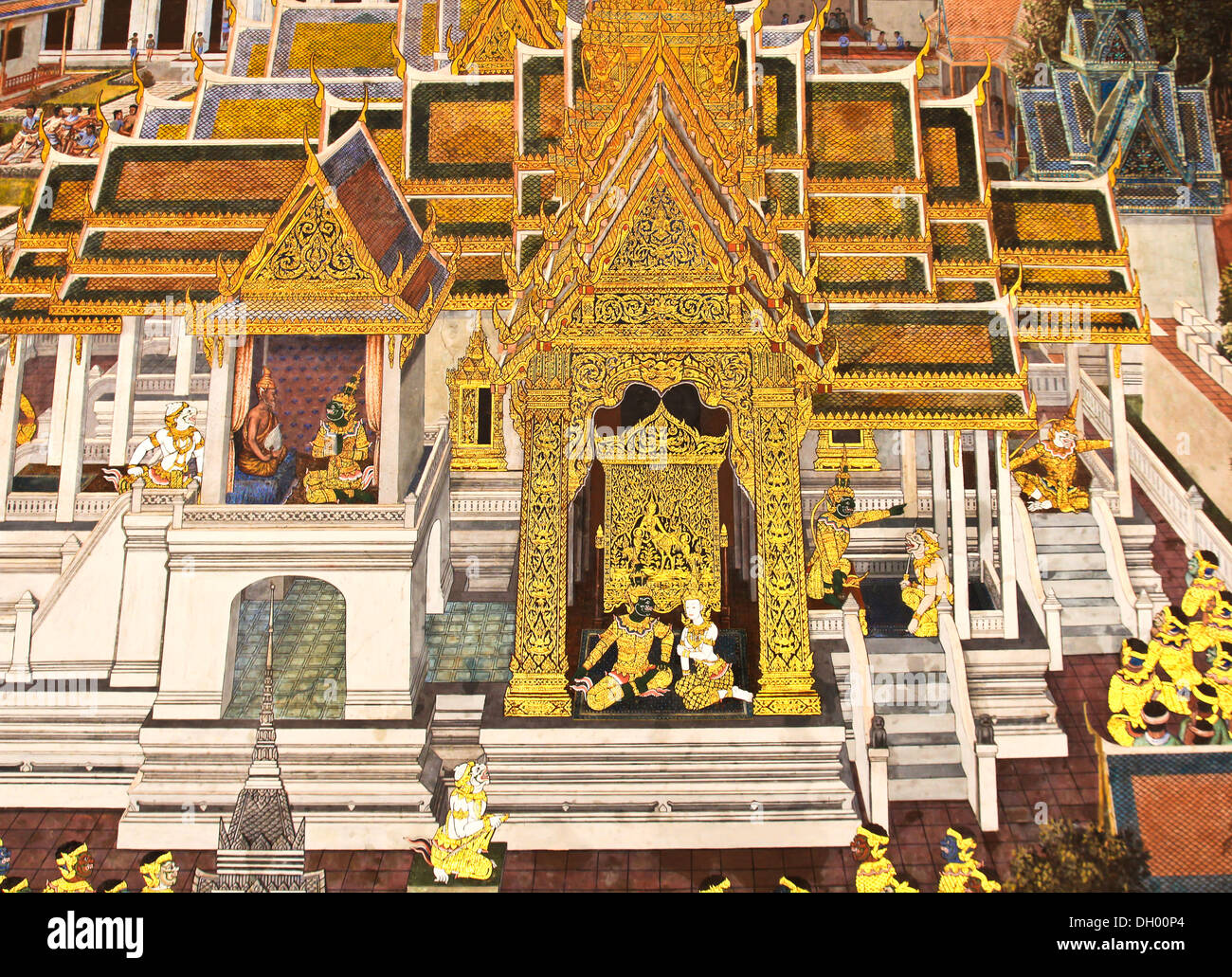 Capolavoro dipinto Ramayana nel Tempio del Buddha di smeraldo in Grand Palace in Thailandia Foto Stock