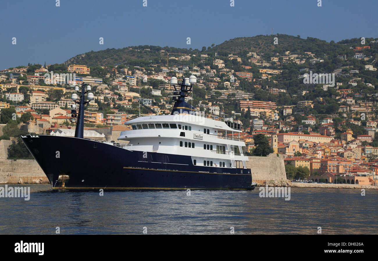 Forza blu, un cruiser costruito da Royal Denship, lunghezza: 63.22 m, costruito nel 2002, di proprietà di Flavio Briatore Foto Stock