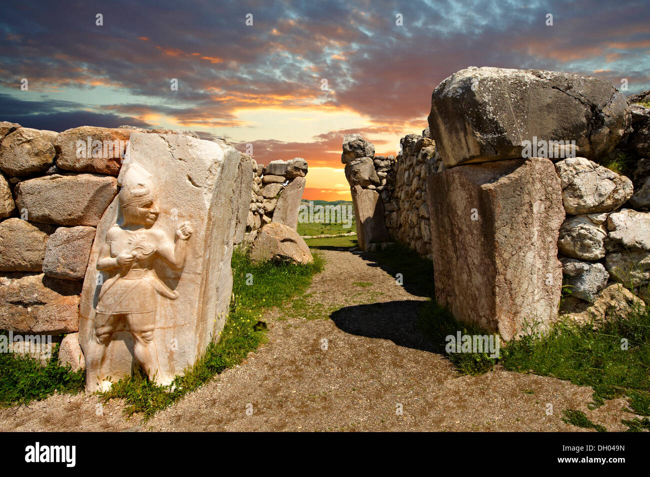 Hittita scultura in rilievo sul kings gate per l'hittita hattusa capitale, Turchia Foto Stock