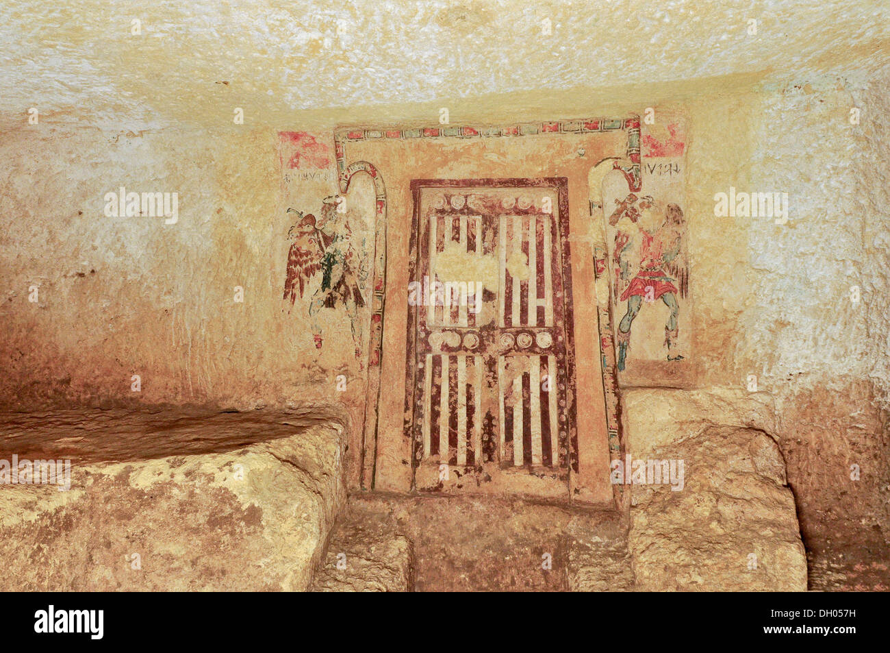 Affreschi, Tomba dei Caronti, Tomba dei demoni, uno della tomba etrusca camere di Monterozzi necropoli Foto Stock