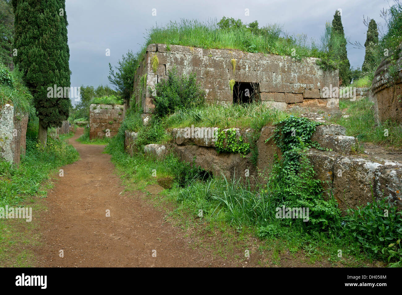 Antica tomba del cubo, Tomba di un dado, necropoli etrusca di La Banditaccia, Necropoli della Banditaccia, Cerveteri Foto Stock