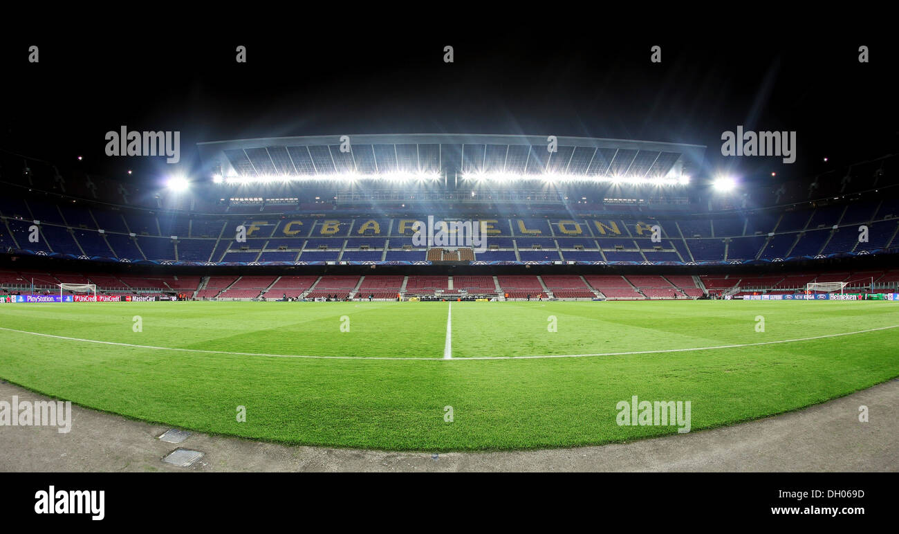 Lo stadio Camp Nou, lo stadio tribuna, Barcellona, in Catalogna, Spagna Foto Stock