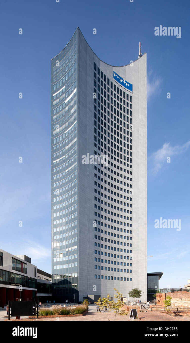 City-Hochhaus alto edificio, Mitteldeutscher Rundfunk mdr, un emittente pubblica, Augustplatz square, Lipsia, Sassonia Foto Stock