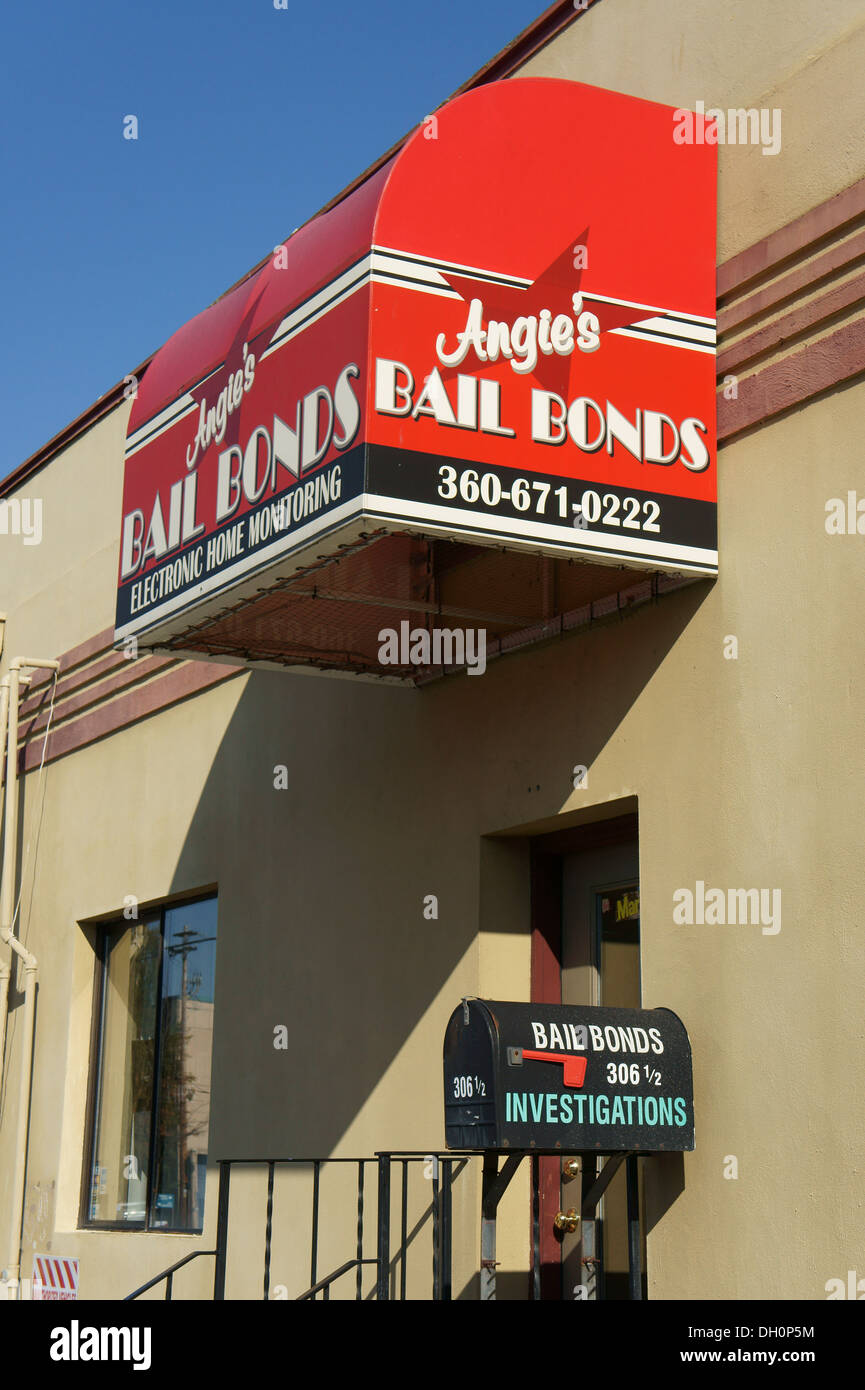 Bail Bonds storefront nella città di Bellingham, Washington, Stati Uniti d'America Foto Stock