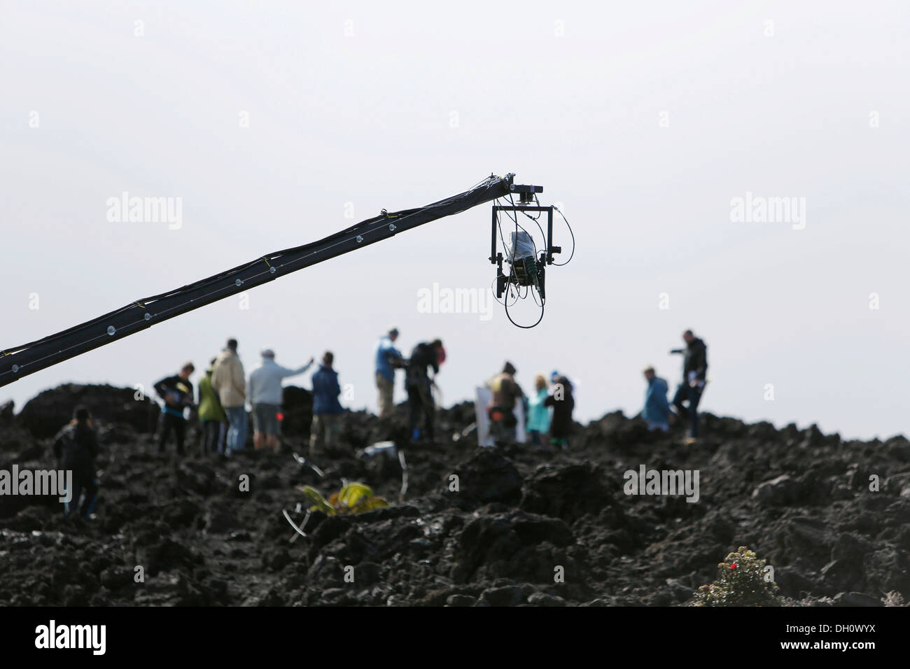 La trasmissione live, 'Vulcano Live", programma con Kate umile e il Professor Iain Stewart per la BBC, Mauna Ulu, Hawaii Foto Stock