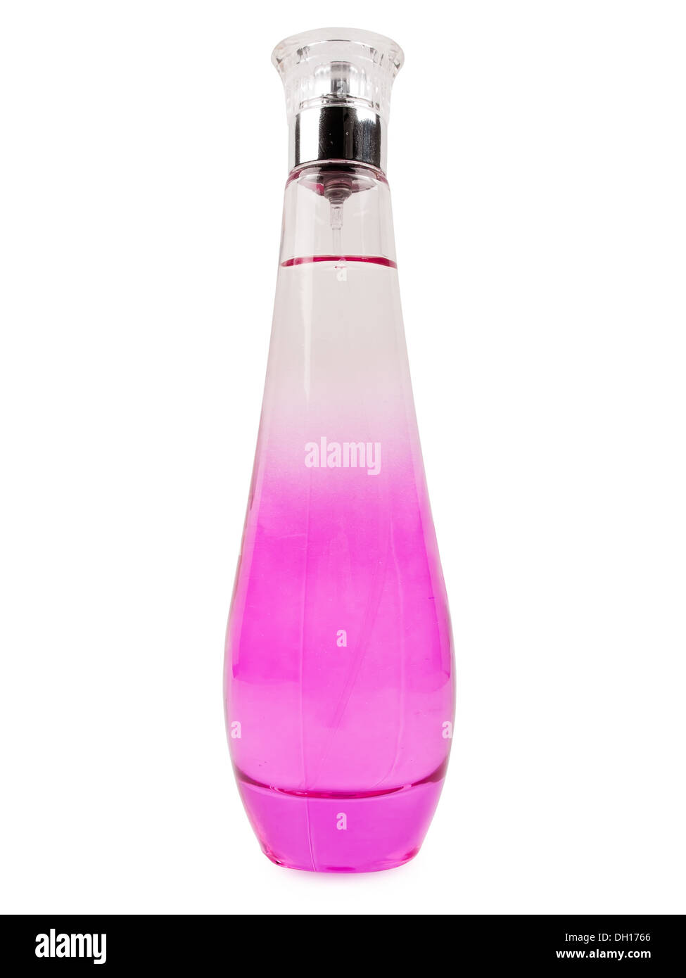 Rosa bottiglia di profumo isolati su sfondo bianco Foto Stock